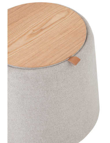 Pouf/Table d'appoint ronde en textile/bois beigeJ-Line