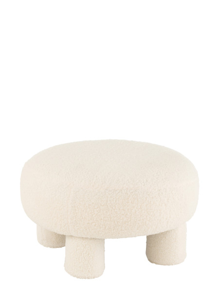 Tabouret rond pieds Teddy en bouclé blancJ-Line Tabouret rond pieds Teddy en bouclé blancJ-Line