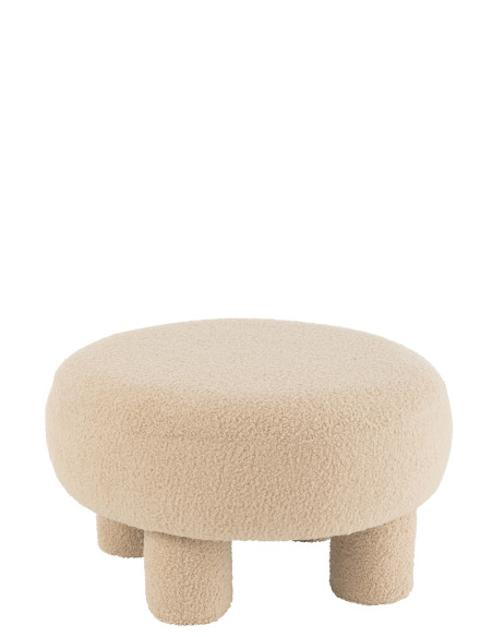 Tabouret rond pieds en peluche beige chaudJ-Line Tabouret rond pieds en peluche beige chaudJ-Line