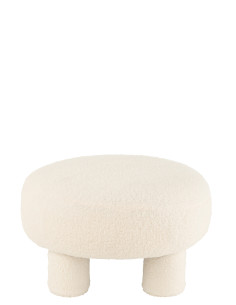 Tabouret rond pieds Teddy en bouclé blancJ-Line 2