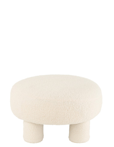 Tabouret rond pieds Teddy en bouclé blancJ-Line
