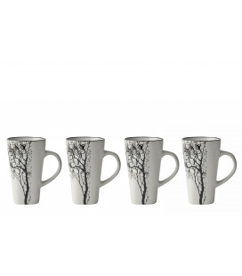 Set de 4 Tasses Expresso Blanc Motif Arbre