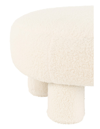 Tabouret rond pieds Teddy en bouclé blancJ-Line