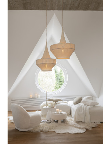 Tabouret rond pieds Teddy en bouclé blancJ-Line