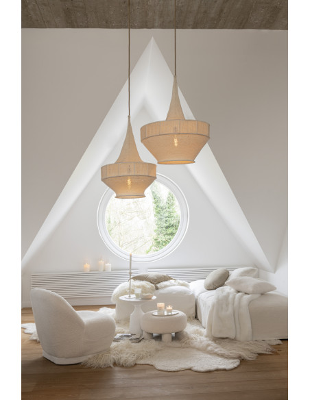 Tabouret rond pieds Teddy en bouclé blancJ-Line Tabouret rond pieds Teddy en bouclé blancJ-Line