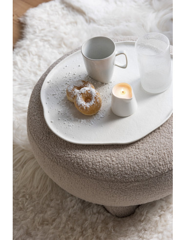 Tabouret rond pieds en peluche beige chaudJ-Line