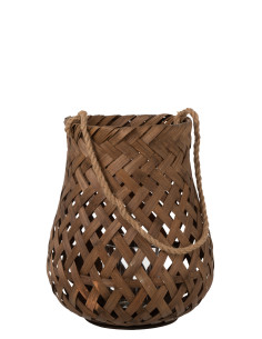 J-LineLanterne tissée ronde en bambou/verre brun foncé de grande taille