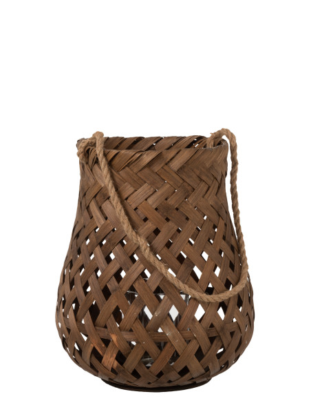 J-LineLanterne tissée ronde en bambou/verre brun foncé de grande taille J-LineLanterne tissée ronde en bambou/verre brun foncé de grande taille