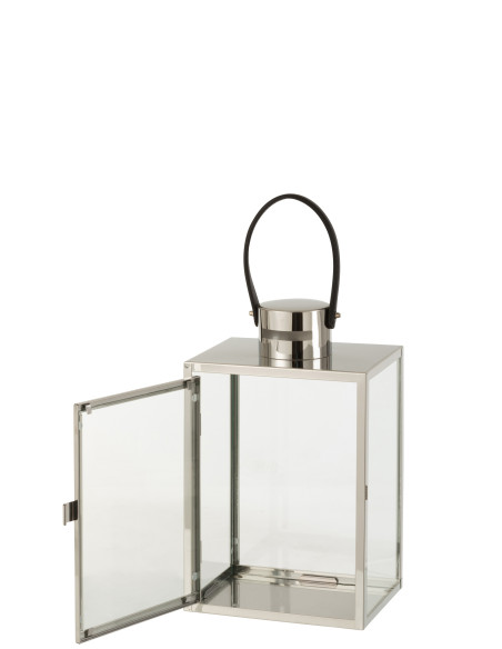 J-LineLanterne Rectangle Métal/Verre Argent