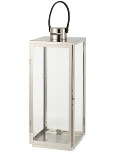 J-LineLanterne Carrée en Métal/Verre Argenté
