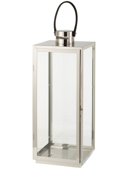 J-LineLanterne Carrée en Métal/Verre Argenté J-LineLanterne Carrée en Métal/Verre Argenté