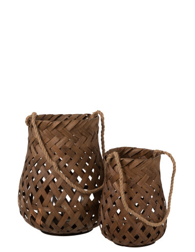 J-LineLanterne tissée ronde en bambou/verre brun foncé de grande taille