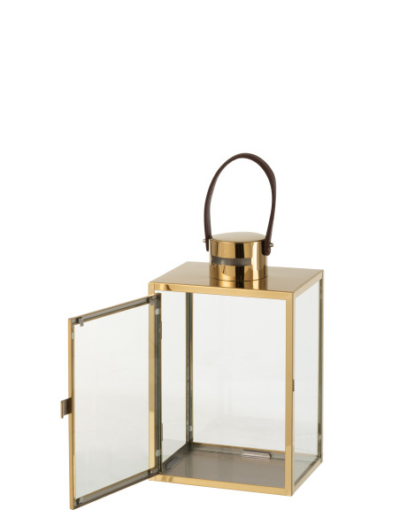 J-LineLanterne Rectangle Métal/Verre Or