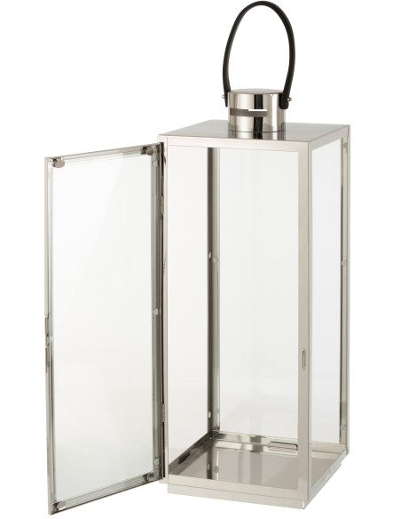 J-LineLanterne Carrée en Métal/Verre Argenté J-LineLanterne Carrée en Métal/Verre Argenté