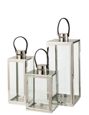 J-LineLanterne Carrée en Métal/Verre Argenté