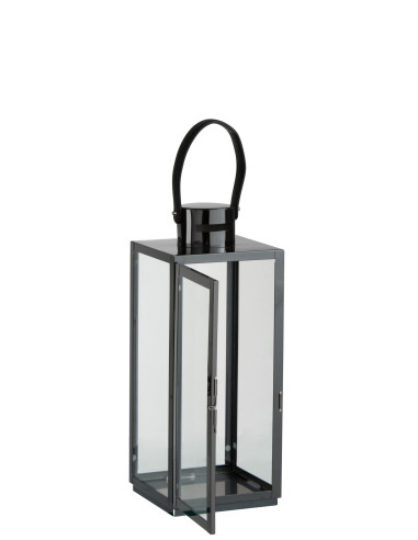 J-LineLanterne Carrée en Acier/Verre Noir
