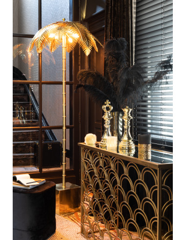 Lampe en acier doré avec des feuilles de noix de coco deboutJ-Line