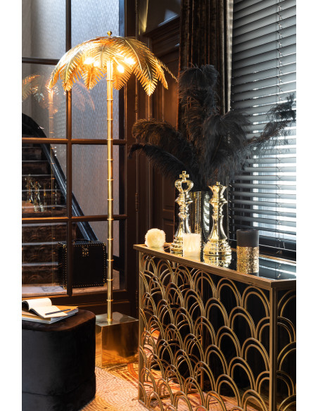 Lampe en acier doré avec des feuilles de noix de coco deboutJ-Line