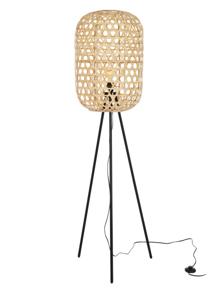 Lampe sur trépied rond en bambou et métal naturel/noirJ-Line Lampe sur trépied rond en bambou et métal naturel/noirJ-Line
