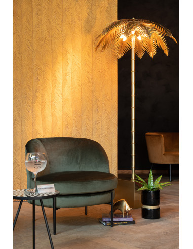 Lampe en acier doré avec des feuilles de noix de coco deboutJ-Line