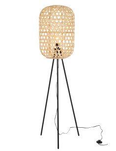 Lampe sur trépied rond en bambou et métal naturel/noirJ-Line 2