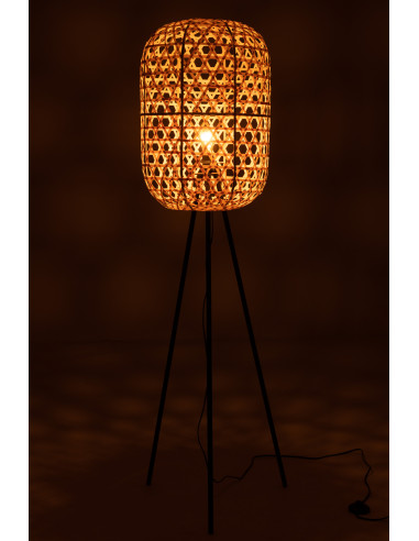 Lampe sur trépied rond en bambou et métal naturel/noirJ-Line