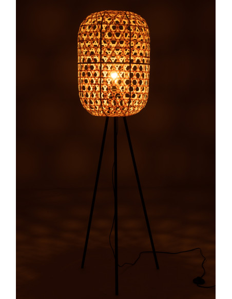 Lampe sur trépied rond en bambou et métal naturel/noirJ-Line Lampe sur trépied rond en bambou et métal naturel/noirJ-Line