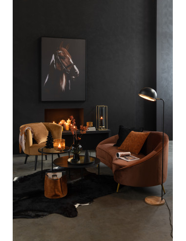 Lampe sur pied Evy en fer/bois noir/naturelJ-Line