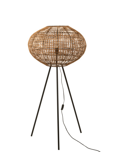 Lampe sur pied trépied en rotin/métal marron/noir de petite tailleJ-Line Lampe sur pied trépied en rotin/métal marron/noir de petite tailleJ-Line