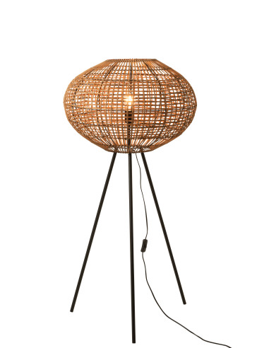 Lampe sur pied trépied en rotin/métal marron/noir de petite tailleJ-Line
