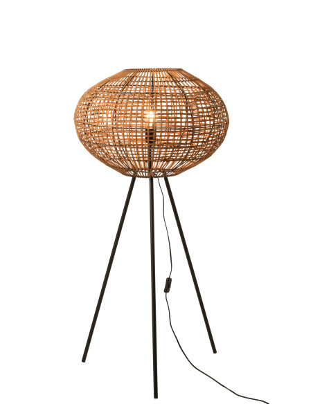 Lampe sur pied trépied en rotin/métal marron/noir de petite tailleJ-Line Lampe sur pied trépied en rotin/métal marron/noir de petite tailleJ-Line