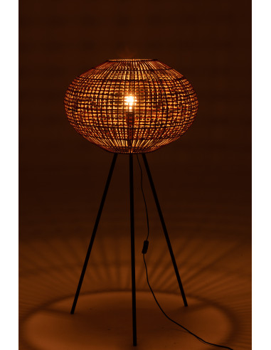 Lampe sur pied trépied en rotin/métal marron/noir de petite tailleJ-Line