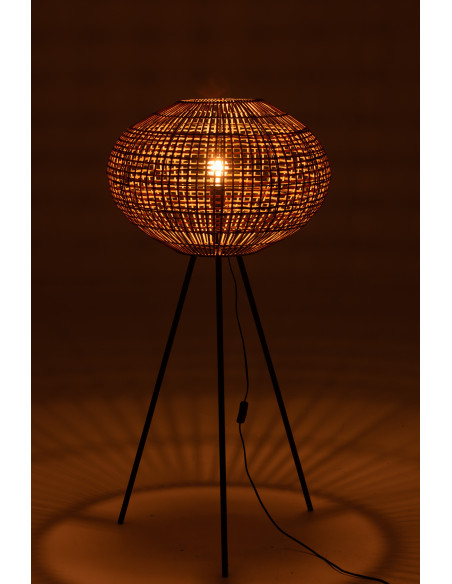 Lampe sur pied trépied en rotin/métal marron/noir de petite tailleJ-Line Lampe sur pied trépied en rotin/métal marron/noir de petite tailleJ-Line
