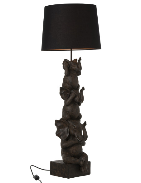 Lampe 3 Éléphants en polyrésine marronJ-Line Lampe 3 Éléphants en polyrésine marronJ-Line