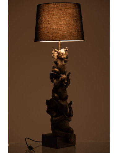 Lampe 3 Éléphants en polyrésine marronJ-Line