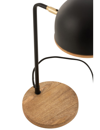Lampe de table Evy en fer/bois noir/naturelJ-Line