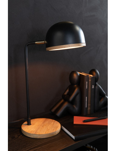 Lampe de table Evy en fer/bois noir/naturelJ-Line
