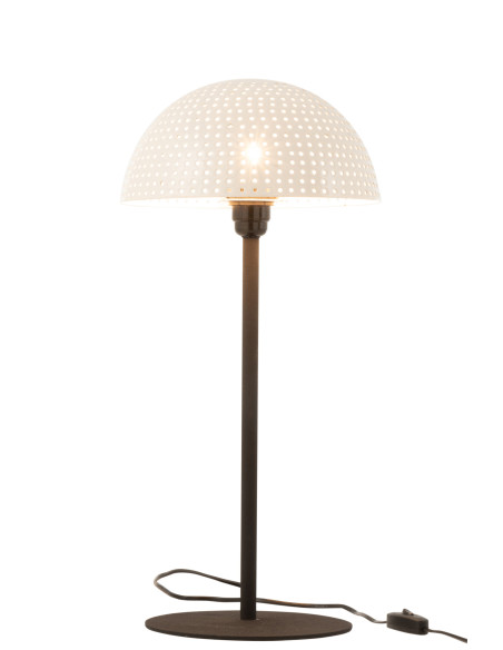 Lampe de table champignon à pois en métal brillant blanc/noir grandeJ-Line Lampe de table champignon à pois en métal brillant blanc/noir grandeJ-Line