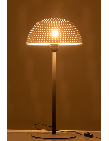 Lampe de table champignon à pois en métal brillant blanc/noir grandeJ-Line