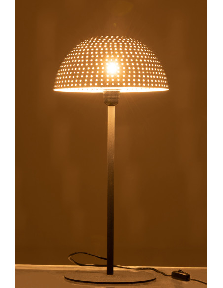 Lampe de table champignon à pois en métal brillant blanc/noir grandeJ-Line Lampe de table champignon à pois en métal brillant blanc/noir grandeJ-Line