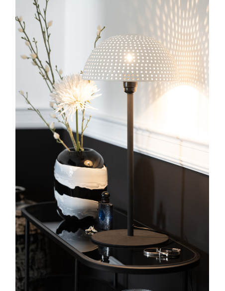 Lampe de table champignon à pois en métal brillant blanc/noir grandeJ-Line Lampe de table champignon à pois en métal brillant blanc/noir grandeJ-Line