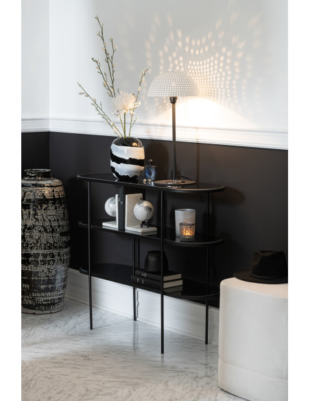 Lampe de table champignon à pois en métal brillant blanc/noir grandeJ-Line Lampe de table champignon à pois en métal brillant blanc/noir grandeJ-Line