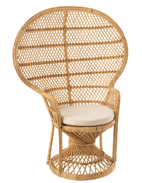 Chaise Paon avec Coussin en Rotin NaturelJ-Line Chaise Paon avec Coussin en Rotin NaturelJ-Line