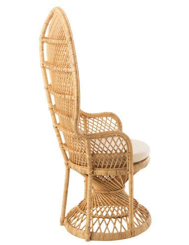 Chaise Paon avec Coussin en Rotin NaturelJ-Line