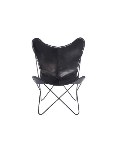 Chaise longue en cuir/métal noirJ-Line