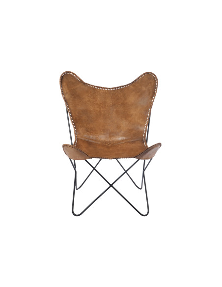 Chaise longue en cuir/métal cognacJ-Line