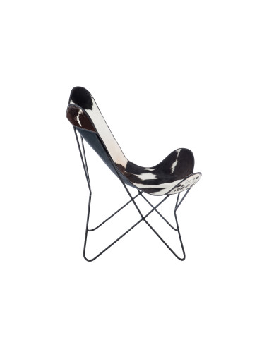 Chaise longue en peau de vache/métal blanc/noirJ-Line