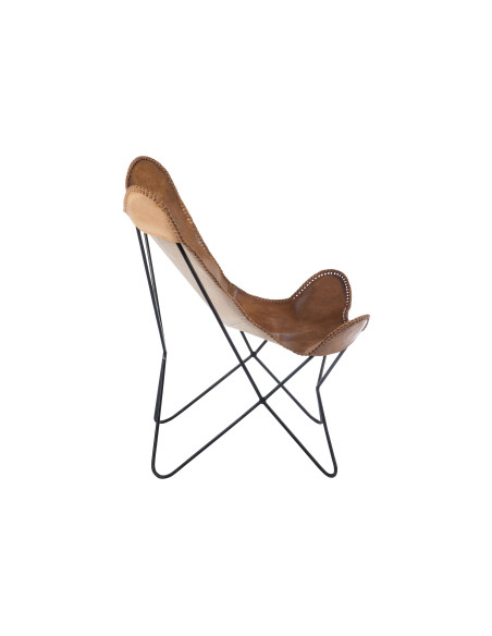 Chaise longue en cuir/métal cognacJ-Line