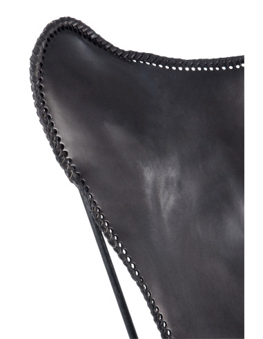 Chaise longue en cuir/métal noirJ-Line