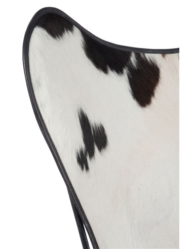 Chaise longue en peau de vache/métal blanc/noirJ-Line
